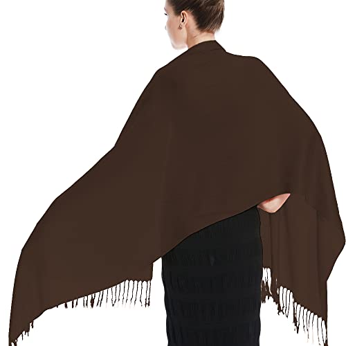 Glory Max Women Large Soft Silky Pashmina Shawl Wrap Scarf in Plain Solid Colors - color: Coffee
