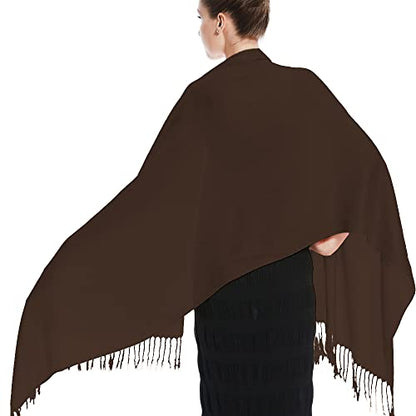 Glory Max Women Large Soft Silky Pashmina Shawl Wrap Scarf in Plain Solid Colors - color: Coffee