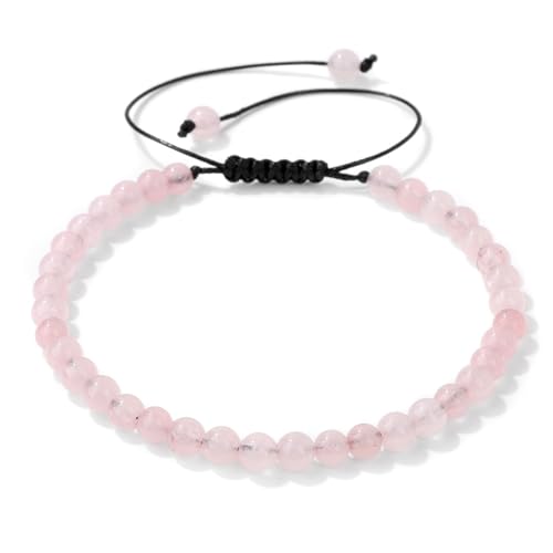 Crystal Bracelet for Women 4mm Adjustable Braided Natural Stone Bracelets Handmade Beaded Bracelets Gemstone Bracelet Healing Crystal Bracelet Crystal Jewelry for Women - style: rose quartz