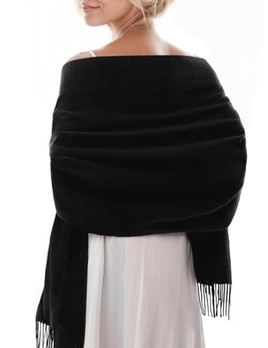 Pashmina Shawl Women Winter Scarf Warm Wedding Wraps Ladies Scarves for Evening Dresses - color: Black