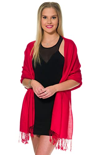 Pashmina Shawls and Wraps for Evening Dresses, Large Soft Pashminas Wedding Shawl - color: Red