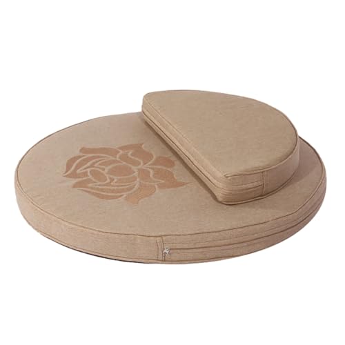 Round Meditation Cushion Mat Set with Washable Cotton Linen Cover, Larger Yoga Mat Bolster Floor Pillows Seating for Adults Meditation Accessories Beige1-70cm - color: Beige1, size: 70cm