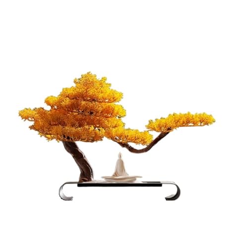 Bonsai Tree Zen Weathered Wood Decor - Handcrafted Home Ornament for Entryway, Office for Home Office Desk Shelf Living Room(Yellow)