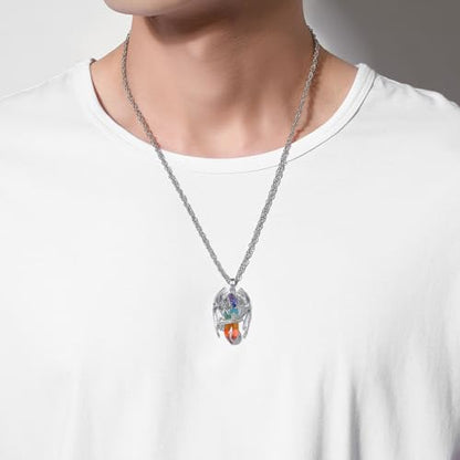 INFUSEU Unique Dragon Necklaces with Healing Crystal Stone for Men Women, Personalized Spiritual Gifts, 24 Inch Chain - color: Chakra