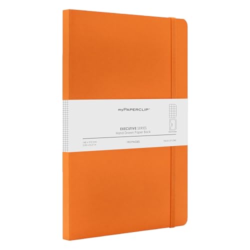 myPAPERCLIP Executive Series A5 Checks/Square Grid Notebook | 192 Pages, 80 GSM, Soft Cover, A5 (5.83 x 8.27 in) | Flat Lay | Bookmark, Elastic Closure & Back Pocket | Orange - color: Orange, size: A5, Checks