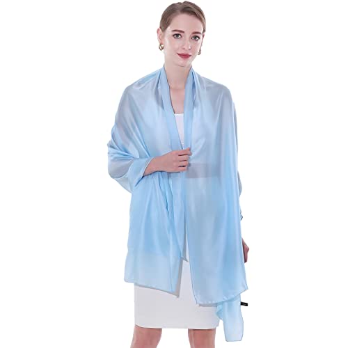 Womens Scarf Pashmina Shawls and Wraps for Evening Dresses Like Chiffon Silk Scarf for Bridal Weddings - color: Blue-2