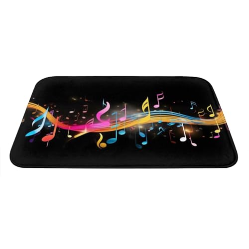 Colorful Musical Note Print Flannel Anti-Slip Mat 16x24in Polyester Floor Covering, Full Single-Side Printed - color: Colorful Musical Note