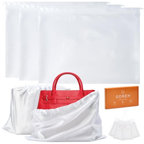 3 Pack Dust Bags for Purses and Handbags，Silk Purse Dust Bags for Storage， With Drawstring Large Dust Bags for Handbag， Dust Covers for Purse Shoes Boots - color: White, size: 23.6×19.6 in
