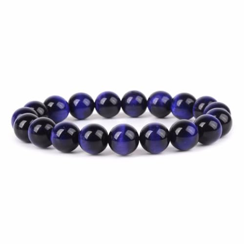 Justinstones Gem Semi Precious Gemstone 10mm Round Beads Stretch Bracelet 7 Inch Unisex - color: AA Dyed Blue Tiger Eye