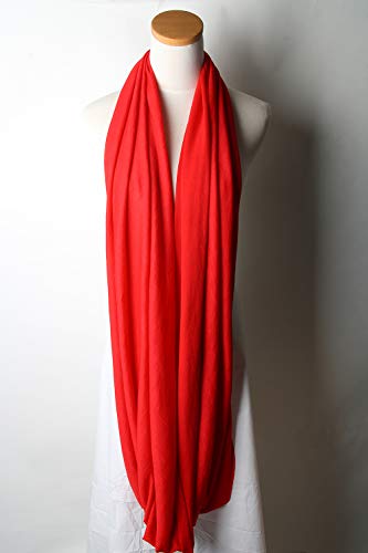 corciova Black Soft Girl Women Infinity Wrap Scarf Stretchy Jersey Knit Sleep Head Circle Scarf Continuous Loop Light Weight - color: 106 Red