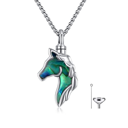 Urn Necklace for Ashes 925 Sterling Silver Cremation Pendant Horse/Dragon/Owl/Moonstone/Opal/Turquoise/Moss Agate/Malachite Keepsake Memorial Jewelry for Women Men - style: Horse