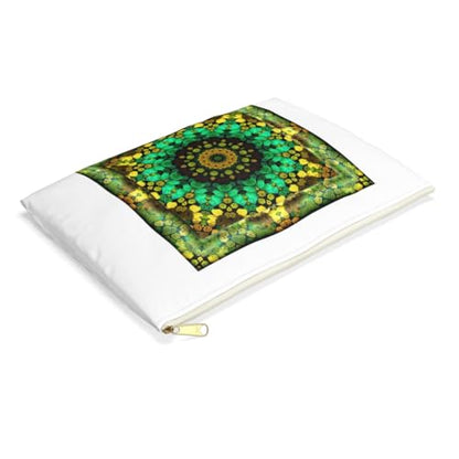 3dRose Mandala 29 floral flowers green turquoise gold glowing peace meditation Accessory Pouch Large - size: Large