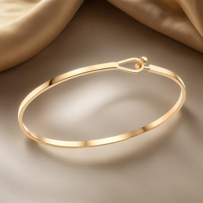 Dainty Gold Bar Bracelet for Women Simple Delicate Thin Cuff Bangle Hook Bracelet 18K Gold Plated Handmade Minimalist Jewelry - color: Gold