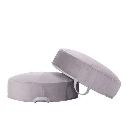Factory Direct Partners FDP Overstuffed 16 inch Round Velvety and Vinyl Floor Cushions with Handles Flexible Seating for Home, Lounge, Yoga Studio, Deluxe Foam (2-Piece) - Sterling - color: Sterling