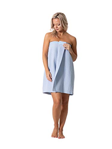 Turkish Linen Women’s Waffle Spa Body Wrap with Adjustable Closure - color: Light Blue, size: XX-Large