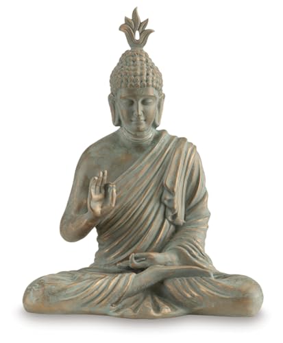 Signature Design by Ashley Hosgrove Cultural Tabletop Paper Composite Sitting Buddha Sculpture, Metallic & Green