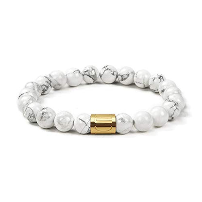 Morchic 8mm Genuine Gemstone Stretch Bracelet for Women Men Unisex, Natural Energy Crystal Stone Beads, Classic Simple Design Cuff Birthday Gift 7.5 Inch - color: White Howlite