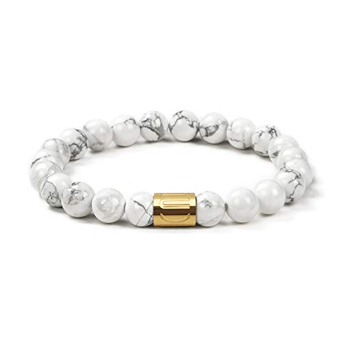 Morchic 8mm Genuine Gemstone Stretch Bracelet for Women Men Unisex, Natural Energy Crystal Stone Beads, Classic Simple Design Cuff Birthday Gift 7.5 Inch - color: White Howlite