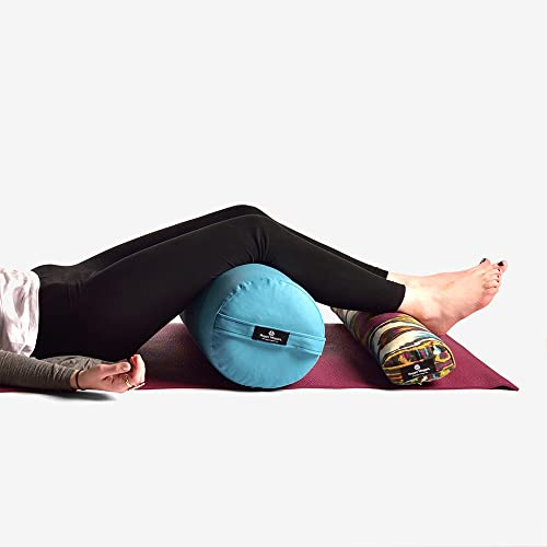 Hugger Mugger Round Yoga Bolster - Firm Round Shape, Higher Profile, Great Under Knees, Soft Support, Handmade in The USA - color: Aqua
