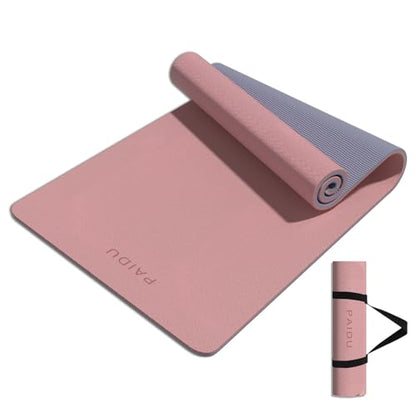 PAIDU Yoga Mat 8mm Super Thick TPE Fitness Mat | SGS Certified | Non-Slip, Odorless & Tear-Resistant | Unisex with Strap | for Yoga, Pilates, Meditation & Home Workouts - color: Deep Pink&Grey