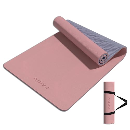 PAIDU Yoga Mat 8mm Super Thick TPE Fitness Mat | SGS Certified | Non-Slip, Odorless & Tear-Resistant | Unisex with Strap | for Yoga, Pilates, Meditation & Home Workouts - color: Deep Pink&Grey