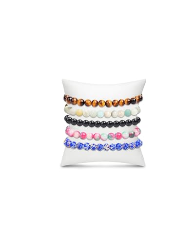 BOMAIL 5Pcs Healing Crystal Bracelets for Women 8mm Natural Stone Beaded Stretch Bracelet Set Handmade Semi-Precious Gemstone Bracelets - color: C