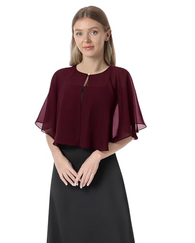Chiffon Capelet Soft capes Shawls and Wraps for Evening Dress Wedding Cape 1920s shawl accessories for women - color: Burgundy