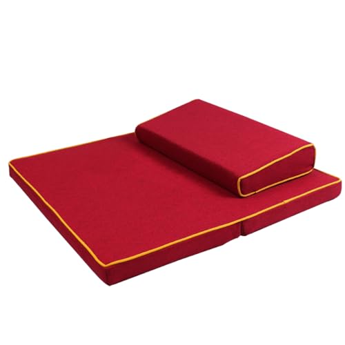 Portable Foldable Meditation Cushion Mat Set with Washable Cotton Linen Cover, Larger Thick Yoga Mat Bolster Floor Pillows Seating for Adults Meditation Accessories red-80cm - color: Red, size: 80cm