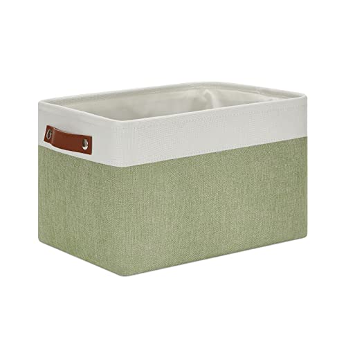 DULLEMELO Fabric Storage Bin for Laundry, Home, Foldable Storage Basket for Shelves, Toys, Collapsible Storage Basket Bin for Office, Closet,Bedroom(White&Green) - color: White&Green, size: Medium-15"x11"x9.5"