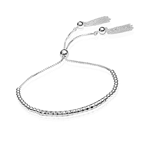 LeCalla 925 Sterling Silver Bracelets for Women | Italian Handmade Adjustable Sliding Bolo Bracelet Jewelry | Lightweight Adjustable Silver Chain Bracelet for Women | Hypoallergenic Jewelry Gifts - style: Diamond-Cut Beaded