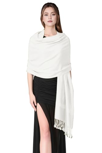 PASKMLNA Paisley Jacquard Pashmina Shawl Wrap Scarf Stole - color: Off-white
