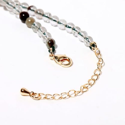 Simple Choker Necklace for Women Real Stone and Crystals Necklaces 4mm Beaded Choker Jewelry Meditation Gift for Women (16"+2") - style: Green Phantom Quartz