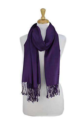 Luxurious Pashmina Feel Scarf & Shawl - Soft Solid Color Wrap for Weddings, Evening Dresses, Gifts - color: Dark Purple