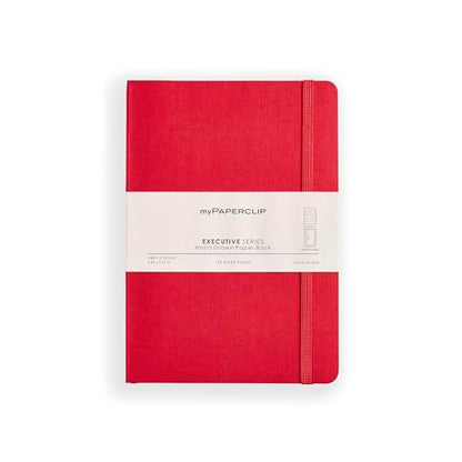 myPAPERCLIP Executive Series A5 Ruled Notebook | 192 Pages, 80 GSM, Soft Cover, A5 (5.83 x 8.27 in) | Flat Lay | Bookmark, Elastic Closure & Back Pocket | Red - color: Red, size: A5, Ruled