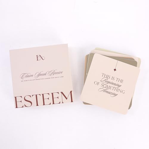 Esteem Daily Affirmation Cards for Manifestation, Self Care, Self Love Stress Relief 4 x4 Inspirational with Quotes 50 Mindfulness Box Women and Men