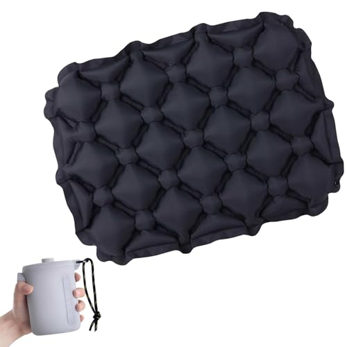 Inflatable Seat Cushion Travel Portable Lightweight Air Stadium Seat Pad Chair Pad with Storage Bag for Airplane Camping Bleacher Hiking Office Car Outdoor (Black + Air Pump) - color: Black + Air Pump