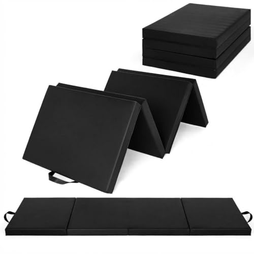 Gymnastics Mat, 6x2/3Ft 2-Inch Thick 4-Fold Exercise Floor Mat for Home Gym, Portable Yoga Mat for Pilates, Aerobics, Martial Arts & Training - color: Black, size: 6x2Ftx2"