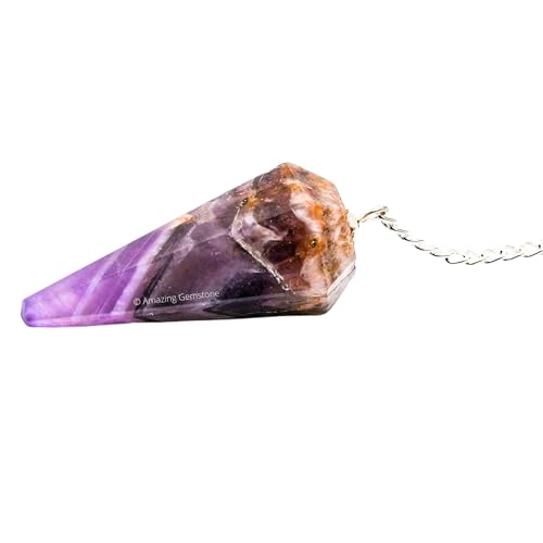 Amazing Gemstone Chevron Amethyst Crystal Pendulum for Divination - Certified Dowsing Crystals and Healing Stones for Chakra Balancing and Meditation - Enhance Reiki Spiritual Growth - color: Amethyst (Chevron)