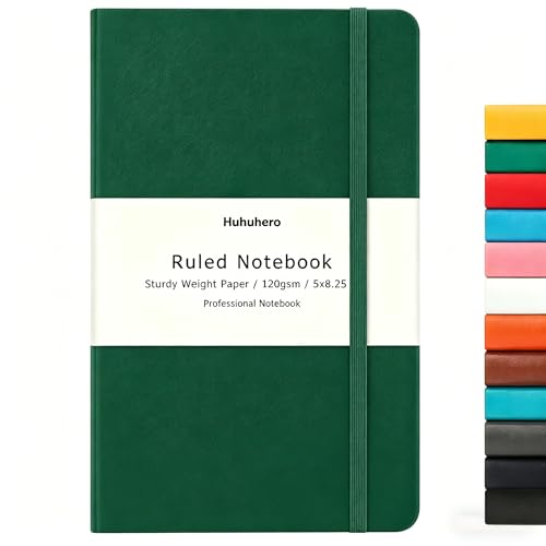 Huhuhero Notebook Journal, Lined Ruled Journal, Hardcover 120Gsm Premium Thick Paper with Faux Leather Notebook for Journaling Writing Note Taking Office School Supplies 5"×8.25" (1, Green) - color: Green