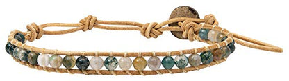 Infinityee888 Leather Bracelet Light Brown Wrap Beads Natural Stone Adjustable for Men Women Teen Yoga Handmade Bohemian Gypsy Boho - color: Purple