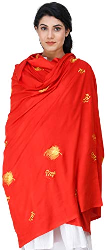 Exotic India Radhe Prayer Shawl with Embroidered Peacock Feather - PolyCotton - color: Bittersweet
