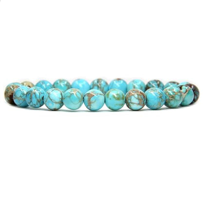 Angelstones Handmade Natural Healing Gemstone 8mm Round Beads Stretch Crystal Bracelet 7 Inch Unisex - color: Turquoise Green Sea Sediment Jasper