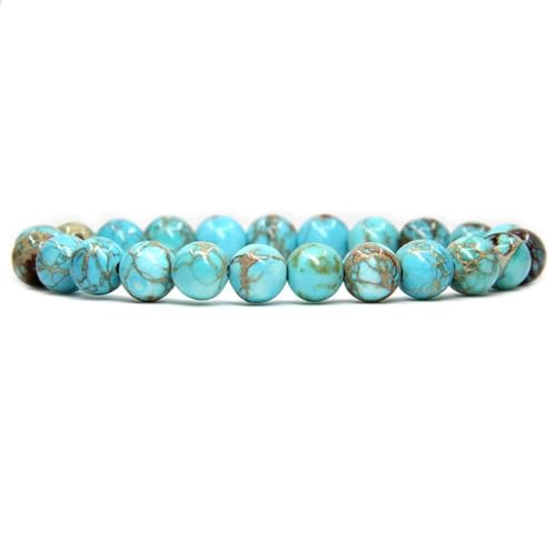 Angelstones Handmade Natural Healing Gemstone 8mm Round Beads Stretch Crystal Bracelet 7 Inch Unisex - color: Turquoise Green Sea Sediment Jasper
