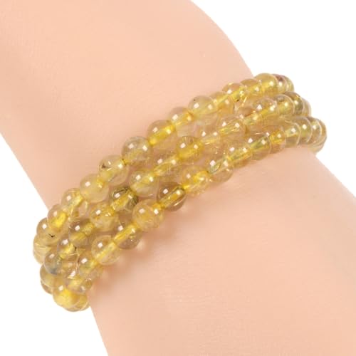 Justinstones Gem Semi Precious Gemstone 3pcs 4mm Round Beads Stretch Bracelet 6.5 Inch Unisex - color: Golden Rutilated Quartz
