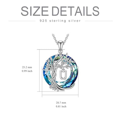 TOUPOP Gifts for Women Tree of Life Initial Necklace 925 Sterling Silver Letter Pendant with Blue Crystal Birthday Jewelry Gifts for Women Her Mom Wife Daughter - color: Tree of Life U Initial