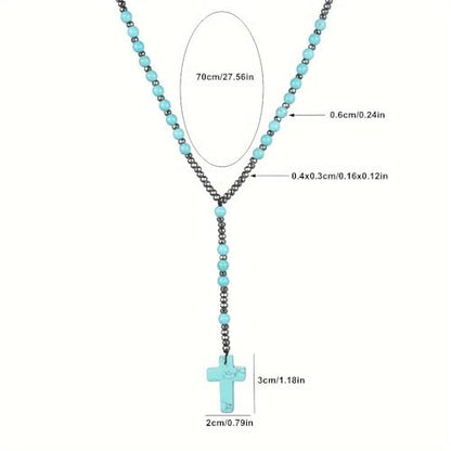 LIYAPEI Triple Protection Necklace with Tiger Eye, Obsidian, and Hematite - Stylish Men's Cross Necklace and Women's Y-Shaped Sweater Chain An Anxiety Relief Beaded Necklace. - color: green