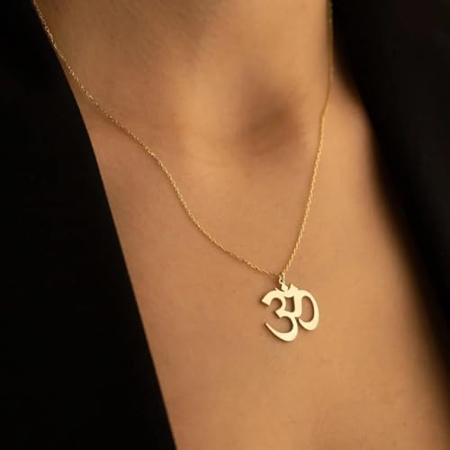 OM Symbol Necklace – Gold Color Stainless Steel Yoga Meditation Pendant for Women Men Spiritual Jewelry, 24 Inch Chain