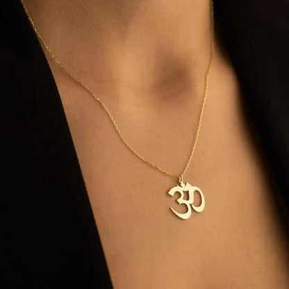 OM Symbol Necklace – Gold Color Stainless Steel Yoga Meditation Pendant for Women Men Spiritual Jewelry, 24 Inch Chain
