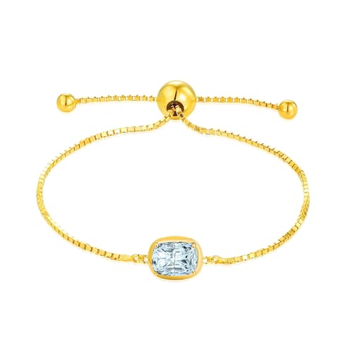 MAX + STONE 18K Gold Over Silver Gemstone Bracelets for Women | Hypoallergenic Birthstone Bracelet | Anti Tarnish Gold Plated Sterling Silver Bracelets for Women - color: Blue topaz