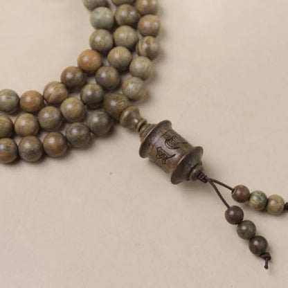 Natural Green Sandalwood 108 Mala Bead Necklace Buddhist Prayer Beads for Meditation or Yoga - style: Om Mani Padmei Hum Mantra